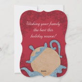 Theepot gieten sneeuwvlokken in theebeker Kerstmis Feestdagenkaart (Achterkant)