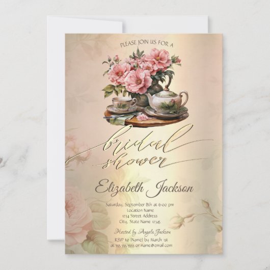  theepot, gouden diamanten jurk Vrijgezellenfeest Kaart (Voorkant)