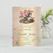 theepot, gouden diamanten jurk Vrijgezellenfeest Kaart (Staand voorkant)