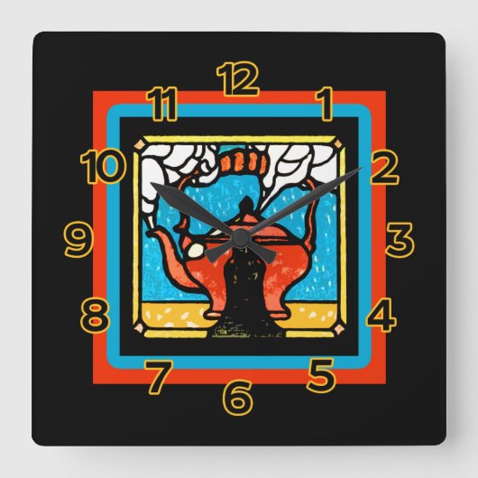 Theepot in een Glas in lood Kijk op een wandklok (Voorkant)