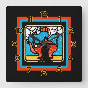 Theepot in een Glas in lood Kijk op een wandklok