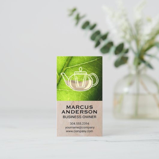 Theepot | Klei Textuur Muur Groene Blad Visitekaartje (Staand voorkant)