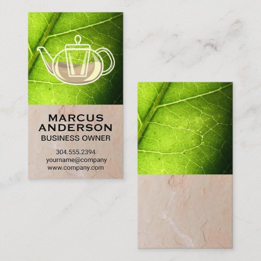 Theepot | Klei Textuur Muur Groene Blad Visitekaartje (Voorkant / Achterkant)