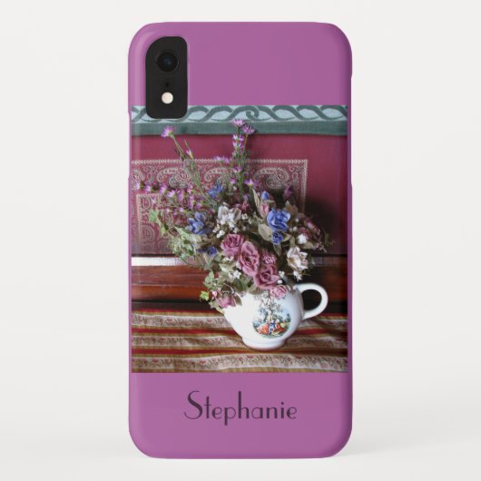  theepot met bloemen, naam, Paars Case-Mate iPhone Case (Achterkant)