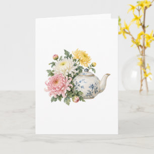 Theepot met chrysanten kaart