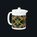 Theepot met Jamaicaanse kleuren Design<br><div class="desc">Voeg een vleugje Jamaicaanse trots toe aan je theetijd met een theepot met Jamaicaanse kleuren, ontworpen met een modern 3D-achtig porseleinen effect en op sieraden geïnspireerde details! Deze prachtige theepot toont het levendige zwart, groen en goud van de vlag van Jamaica in een hedendaags ontwerp, verhoogd met een 3D-achtige porseleinen...</div>