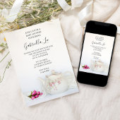 theepot met roze rozenrozen Baby shower Kaart