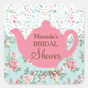 theepot met Rozen en kanten rand Vierkante Sticker