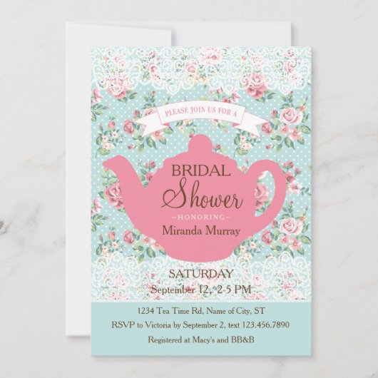  theepot met Rozen en loopvlakgrens Kaart (Voorkant)