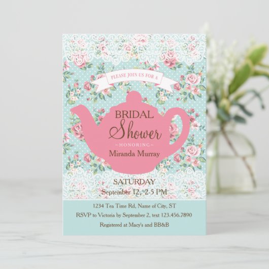 theepot met Rozen en loopvlakgrens Kaart (Staand voorkant)