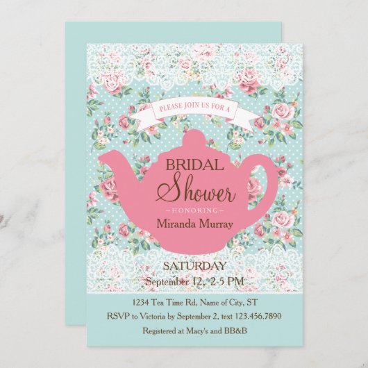  theepot met Rozen en loopvlakgrens Kaart (Voorkant / Achterkant)