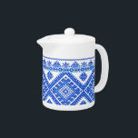 Theepot Oekraïense kruissteek borduurwerk blauw<br><div class="desc">Maatwerk is beschikbaar.</div>