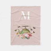 Theepot Party Roze Bloemen & Vlinders Monogram Fleece Deken (Voorkant)
