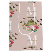 Theepot Party Roze Bloemen & Vlinders Monogram Medium Cadeauzakje (Achterkant)