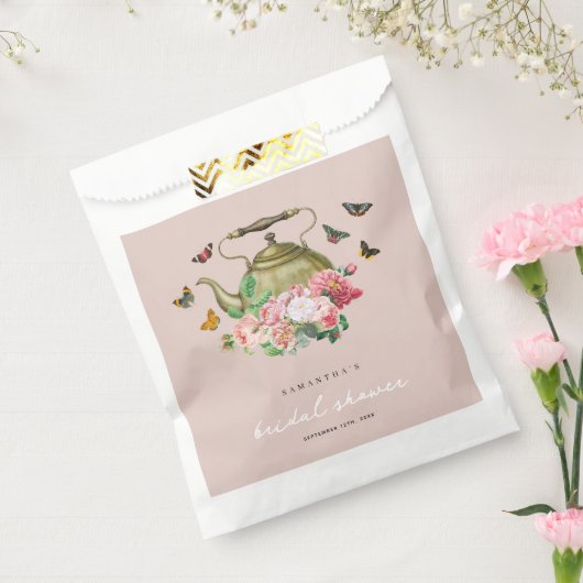 Theepot Party Roze Bloemen Vlinders Vrijgezellenfe Bedankzakje (Gezegeld)