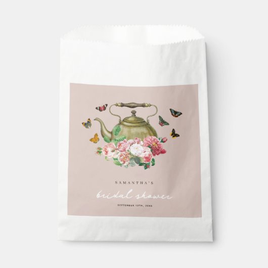 Theepot Party Roze Bloemen Vlinders Vrijgezellenfe Bedankzakje (Voorkant)