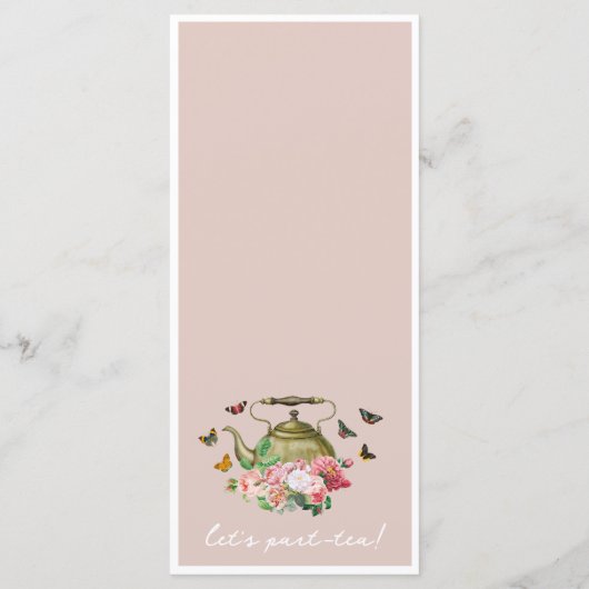 Theepot Party Roze Bloemen Vlinders Vrijgezellenfe Menu (Achterkant)