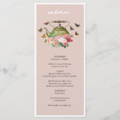 Theepot Party Roze Bloemen Vlinders Vrijgezellenfe Menu (Voorkant)