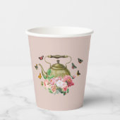Theepot Party Roze Bloemen & Vlinders Waterkoker Papieren Bekers (Voorkant)