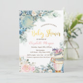 Theepot Teacup Flowers Baby shower Kaart (Staand voorkant)