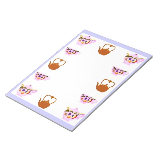 theepot, theacup en koperschildpad Notitieblok (Schuin)