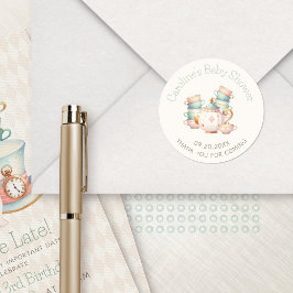 Theepot theekopjes wonderland douche verjaardag ronde sticker