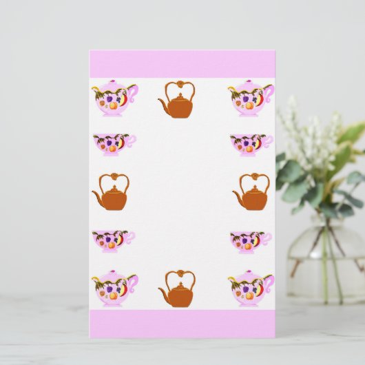 theepot-, theepot- en koperschildpadden briefpapier (Staand voorkant)