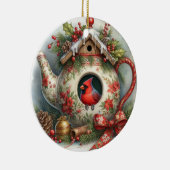 Theepot Vogelhuis Kardinaal 1 Keramisch Ornament (Rechts)
