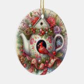 Theepot Vogelhuis Kardinaal 2 Keramisch Ornament (Rechts)
