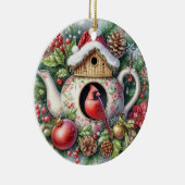 Theepot Vogelhuis Kardinaal 3 Keramisch Ornament (Rechts)