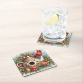 Theepot Vogelhuis Kardinaal 4 Kartonnen Onderzetters (Insitu)