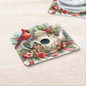 Theepot Vogelhuis Kardinaal 6 Kartonnen Onderzetters (Schuin)