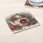 Theepot Vogelhuis Kardinaal 7 Kartonnen Onderzetters (Schuin)