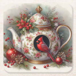 Theepot Vogelhuis Kardinaal 7 Kartonnen Onderzetters