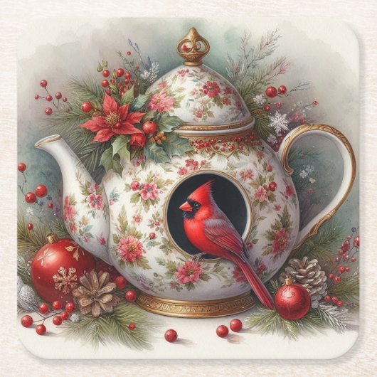 Theepot Vogelhuis Kardinaal 7 Kartonnen Onderzetters (Voorkant)