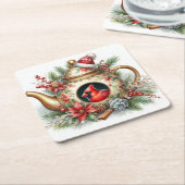 Theepot Vogelhuis Kardinaal 8 Kartonnen Onderzetters (Schuin)