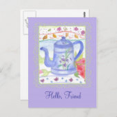  theepot Waterverf Hallo bloemen Briefkaart (Voorkant / Achterkant)