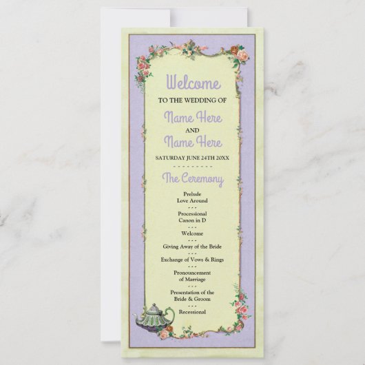 Theepot Wonderland Bruiloftsprogramma Bloemendetai Kaart (Voorkant)