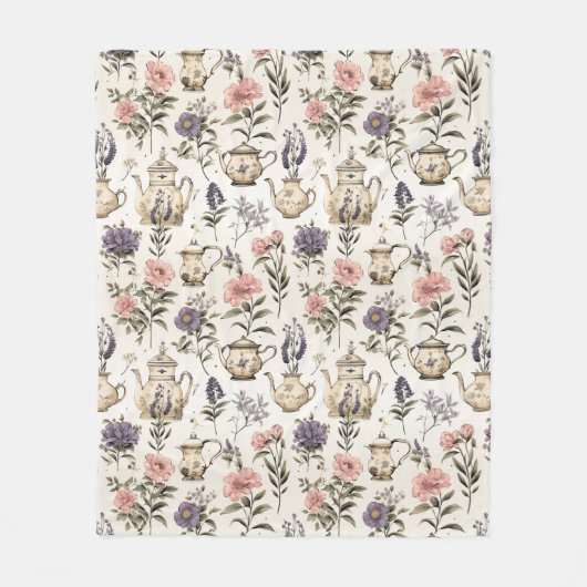  theepotten en -bloemen fleece deken (Voorkant)