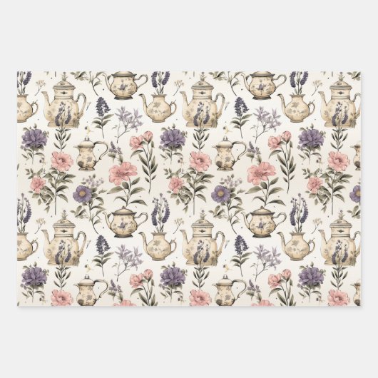 theepotten en -bloemen inpakpapier vel (Voorkant 3)