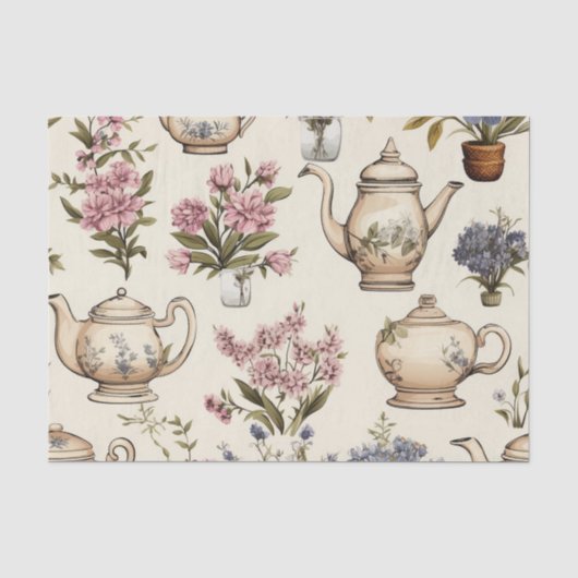 Theepotten en Bloemen Tissuepapier (Voorkant)