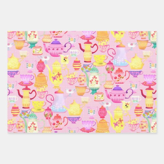 Theepotten en Cups Roze Inpakpapier Vel (Voorkant 3)