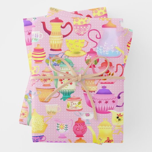 Theepotten en Cups Roze Inpakpapier Vel (In situ)