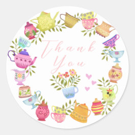 Theepotten en Cups Verjaardag Ronde Sticker