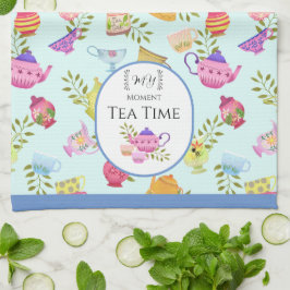 Theepotten en kopjes blauw theedoek