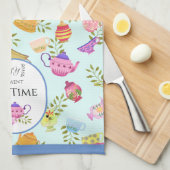 Theepotten en kopjes blauw theedoek (Quarter Fold)