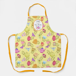 Theepotten en kopjes geel All-Over Print Schort