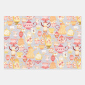 Theepotten en kopjes grijs inpakpapier vel (Voorkant 3)