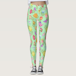 Theepotten en kopjes groen leggings