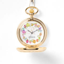 Theepotten en kopjes monogram horloge
